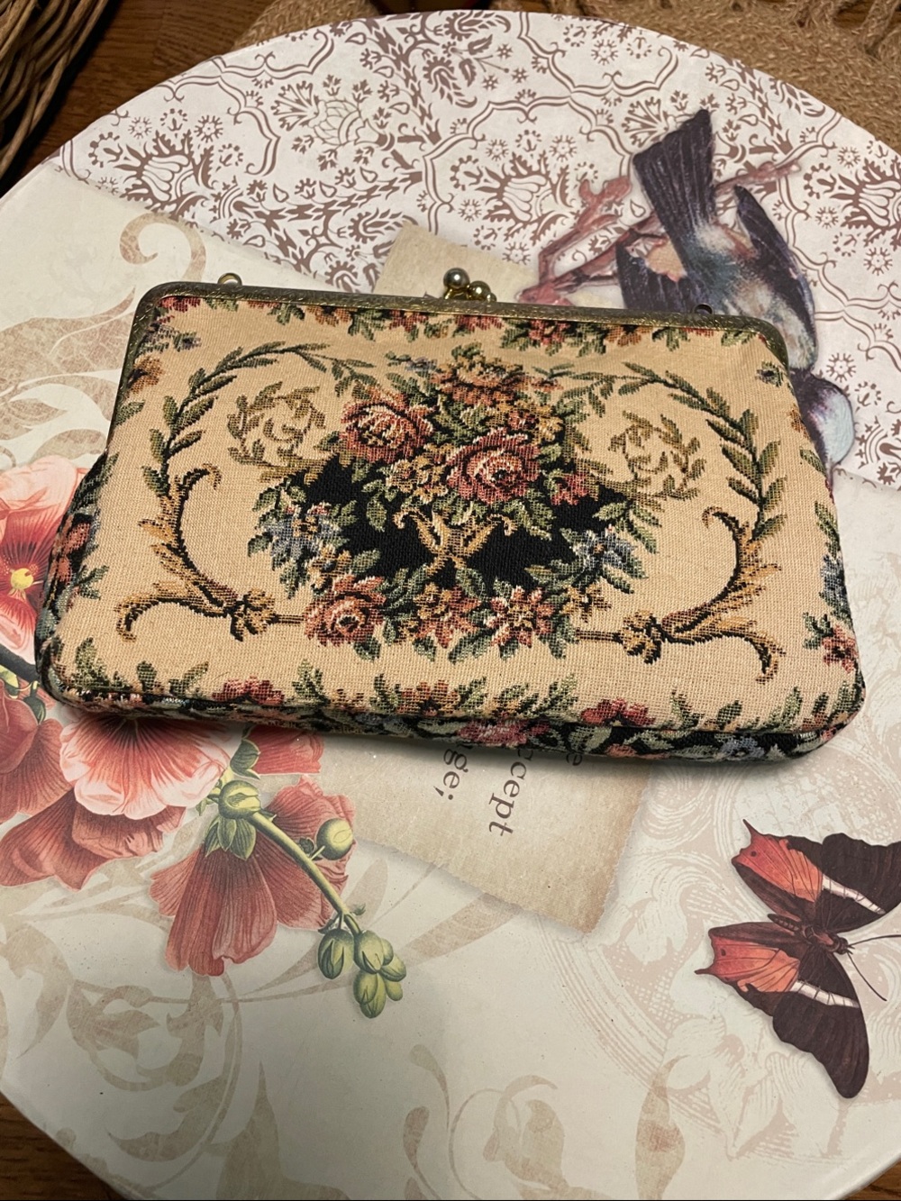 Walborg Floral Tapestry Kiss-Lock Clutch - Beige, Pink, Green